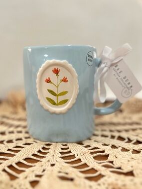 NWT Rae Dunn Blue Floral Grateful Double Sided Ceramic Mug